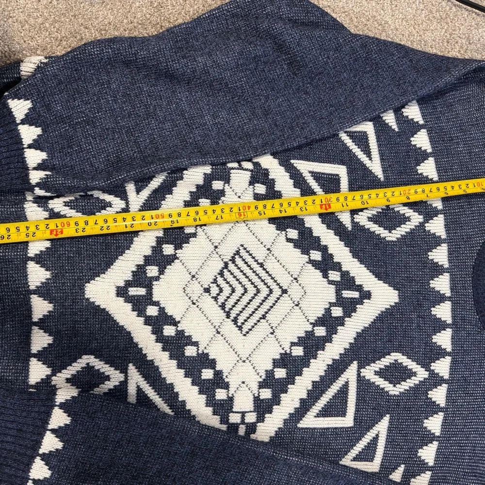 Vintage Serge Saint Yves Aztec Geometric Knit Sweater Navy Cream 80s 90s - Picture 7 of 9